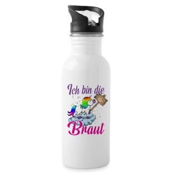Ich bin die Braut Einhorn Brautjungfern Hochzeit - Trinkflasche mit integriertem Trinkhalm - Weiß - Rechts