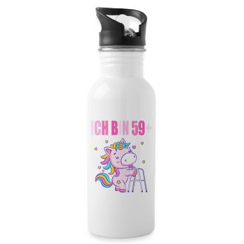 60 Jahre Einhorn ich bin 59+ 60. Geburtstag - Trinkflasche mit integriertem Trinkhalm - Weiß - Rechts