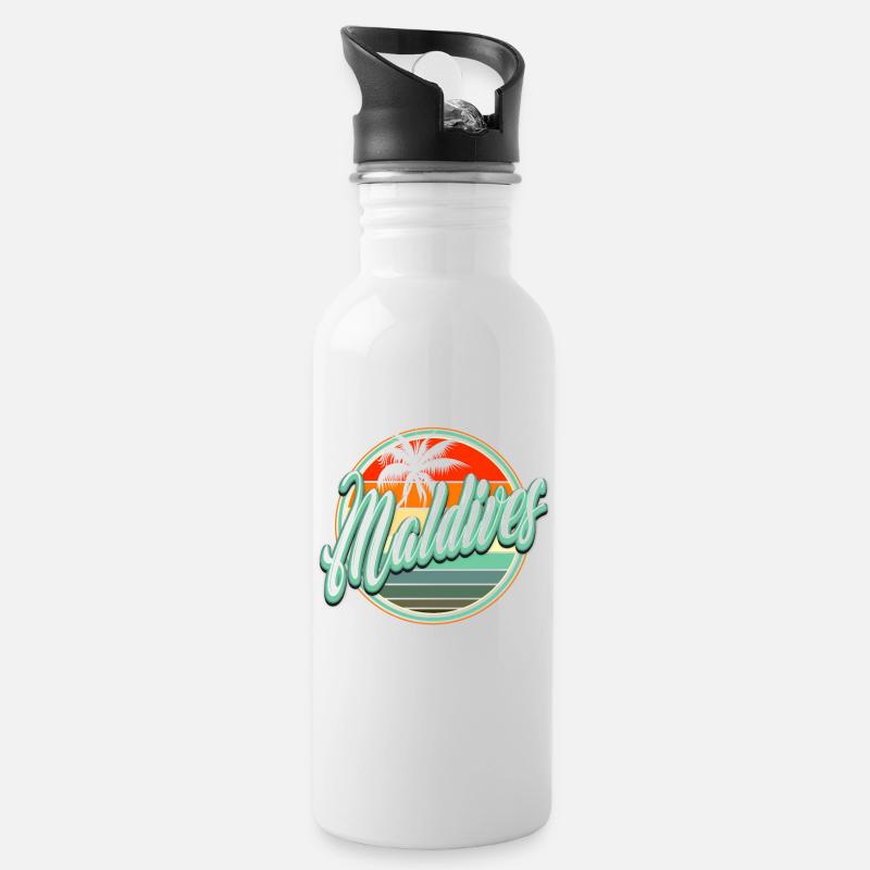 Sommerstrandurlaub - Malediven - Trinkflasche mit integriertem Trinkhalm - Weiß