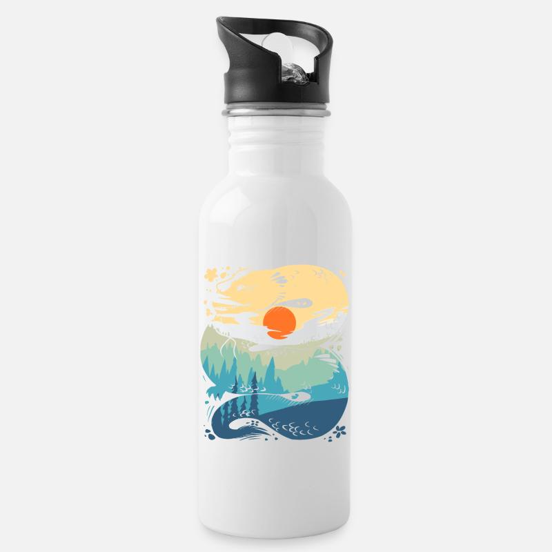 Sunrise Dragon - Trinkflasche mit integriertem Trinkhalm - Weiß