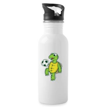 Turtle plays and loves football - Water bottle with straw - white - Right