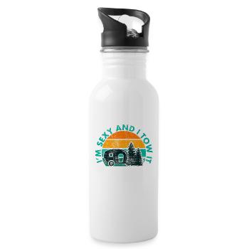 Lustige Camping RV Ich bin sexy und ich tow It Caravan Car - Trinkflasche mit integriertem Trinkhalm - Weiß - Rechts
