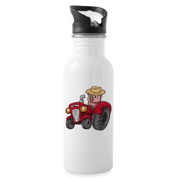 Tracteur porcine agriculteur - Gourde avec paille intégrée - blanc - Droite