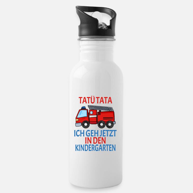 Kindergarten Feuerwehr Geschenk - Trinkflasche mit integriertem Trinkhalm - Weiß