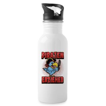Erzieher Piraten Papagei Lustig Spruch Geschenk - Trinkflasche mit integriertem Trinkhalm - Weiß - Rechts