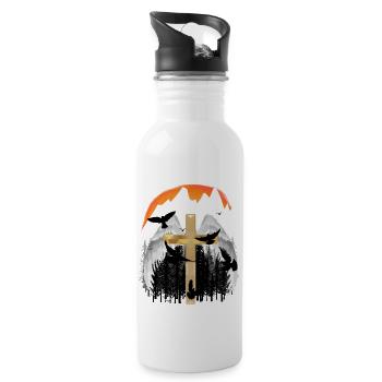 Cross, Mountains, Mountains, Peaks, Mourning, Death, Jesus God - Water bottle with straw - white - Right