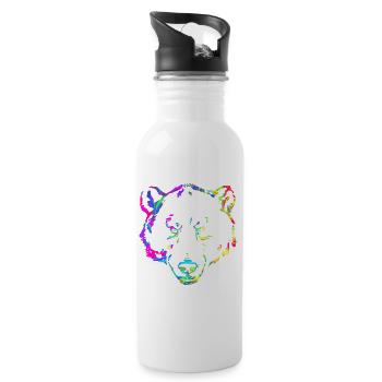 Bär marmoriert - Trinkflasche mit integriertem Trinkhalm - Weiß - Rechts