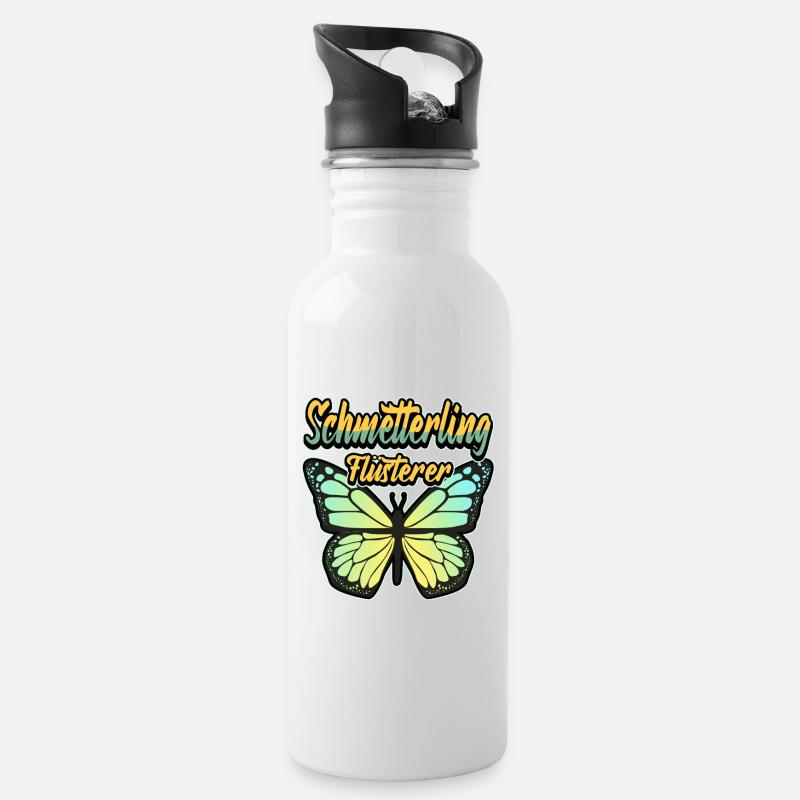 Lustig Schmetterling Flüsterer Spruch Geschenk - Trinkflasche mit integriertem Trinkhalm - Weiß
