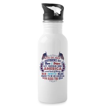 Independence Day Stars & Stripes Red White Blue - Water bottle with straw - white - Right