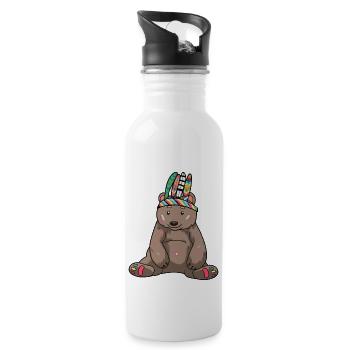 Ours, Ours Brun, Enfants, Chaman, Hippie - Gourde avec paille intégrée - blanc - Droite