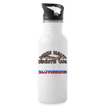Lustiger Spruch Mich haut nichts um ich bin - Trinkflasche mit integriertem Trinkhalm - Weiß - Rechts