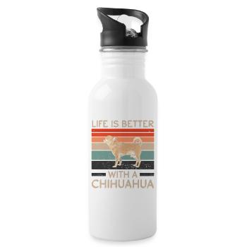Chihuahua Better Life Hundefreund Hunderasse Retro - Trinkflasche mit integriertem Trinkhalm - Weiß - Rechts