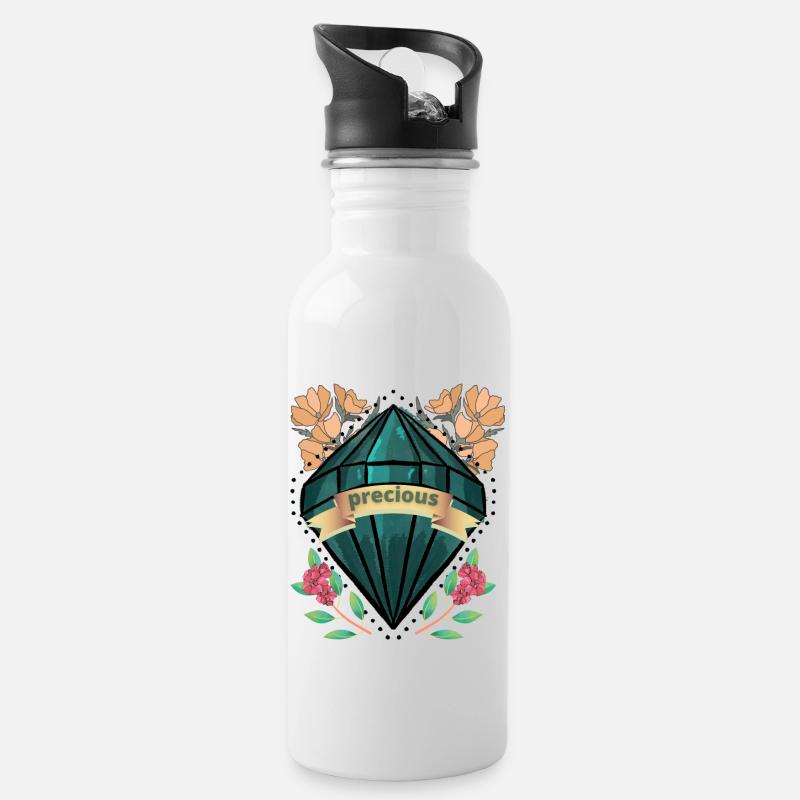 Precious Floral Gemstone - Water bottle with straw - white