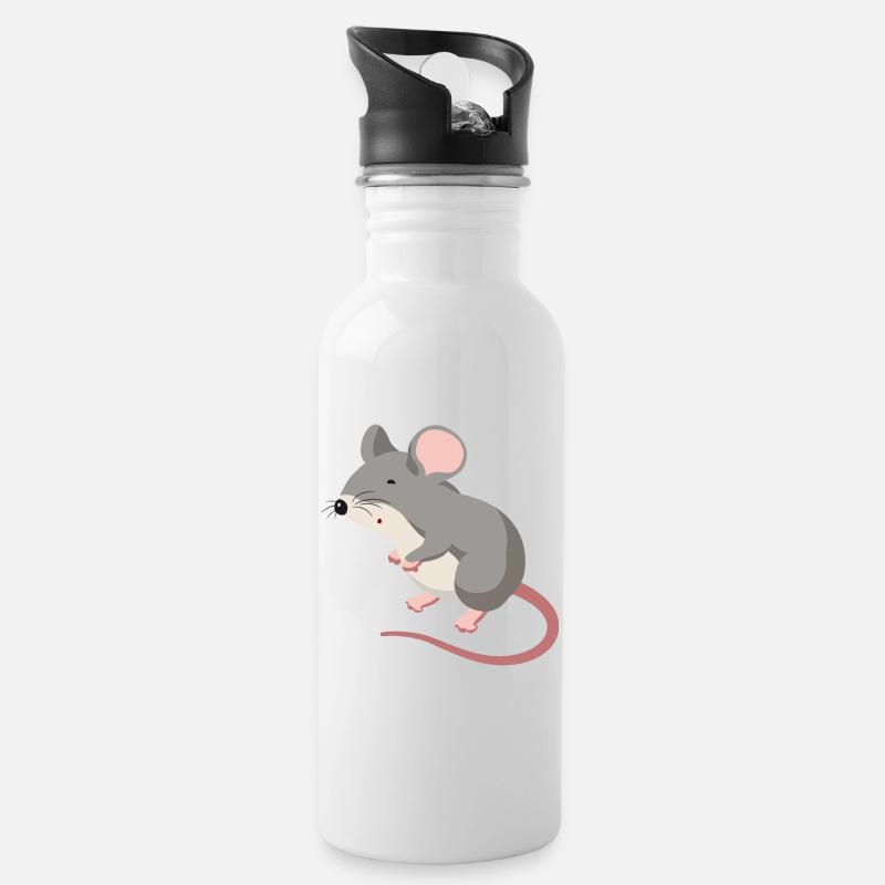 Maus Illustration – handgezeichnetes Tiermo - Gourde avec paille intégrée - blanc