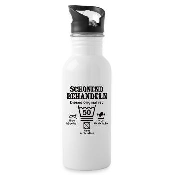 Schonend Behandeln Geschenk zum 50. Geburtstag - Trinkflasche mit integriertem Trinkhalm - Weiß - Rechts