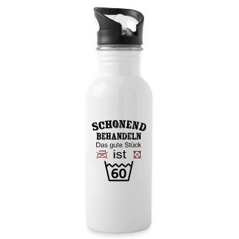 Schonend Behandeln Geschenk zum 60. Geburtstag - Trinkflasche mit integriertem Trinkhalm - Weiß - Rechts