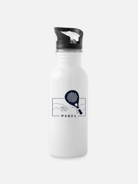 Michelangelo Creation of Adam Padel Paddle Tennis - Trinkflasche mit integriertem Trinkhalm - Weiß