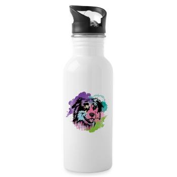 Dog Lover I Splash Art Miniature American Shepherd - Water bottle with straw - white - Right