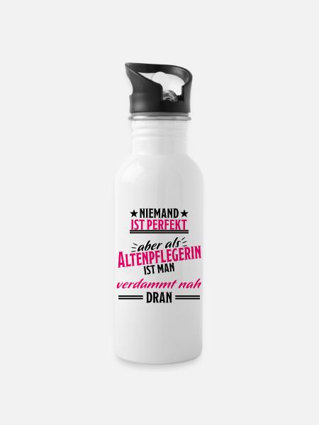 Altenpflegerin Beruf Job Lustiger Spruch Geschenk - Trinkflasche mit integriertem Trinkhalm - Weiß