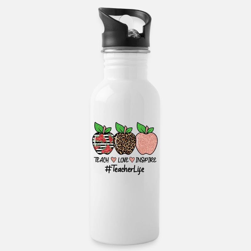 Teach Love Inspire Teacher Life - Trinkflasche mit integriertem Trinkhalm - Weiß