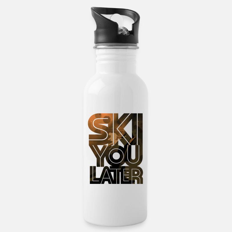 Skifahrer - Trinkflasche mit integriertem Trinkhalm - Weiß