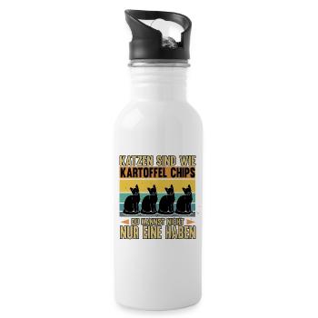 Katze Kätzchen Lustige Sprüche Haustier Geschenk - Trinkflasche mit integriertem Trinkhalm - Weiß - Rechts