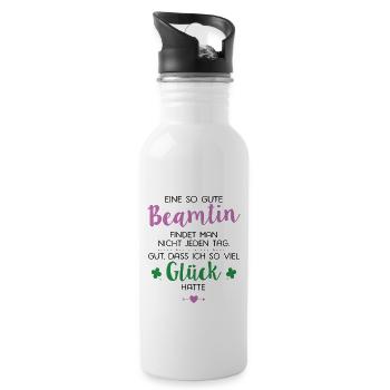 Ich hatte Glück Beamtin Geschenk Spruch - Trinkflasche mit integriertem Trinkhalm - Weiß - Rechts