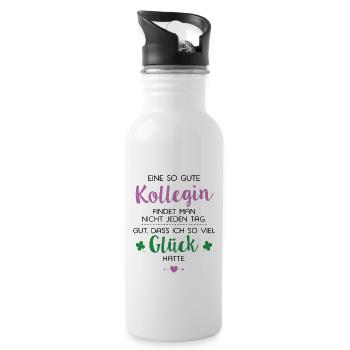 Ich hatte Glück Kollegin Geschenk Spruch - Trinkflasche mit integriertem Trinkhalm - Weiß - Rechts