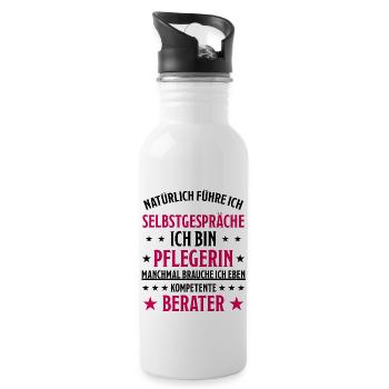 Pflegerin Pflege Lustiger Spruch Krank Geschenk - Trinkflasche mit integriertem Trinkhalm - Weiß - Rechts