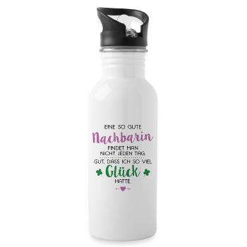 Ich hatte Glück Nachbarin Geschenk Spruch - Trinkflasche mit integriertem Trinkhalm - Weiß - Rechts