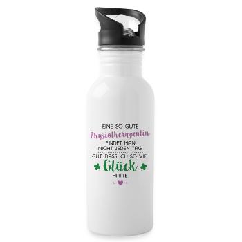 Ich hatte Glück Physiotherapeutin Geschenk Spruch - Trinkflasche mit integriertem Trinkhalm - Weiß - Rechts