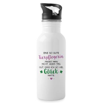 Ich hatte Glück Tierpflegerin Geschenk Spruch - Trinkflasche mit integriertem Trinkhalm - Weiß - Rechts