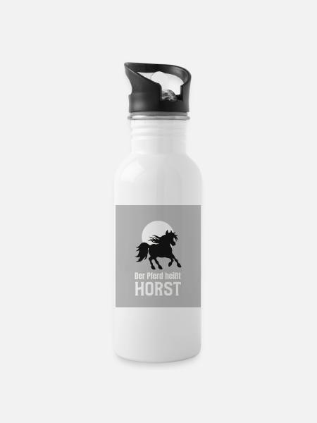 Der Pferd heißt Horst - Trinkflasche mit integriertem Trinkhalm - Weiß