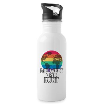 Die Welt ist Bunt LGBT Regenbogen Globus Geschenk - Trinkflasche mit integriertem Trinkhalm - Weiß - Rechts