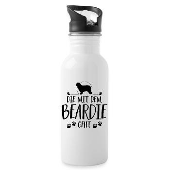 DIE MIT DEM BEARDIE GEHT Wilsigns Hunde Spruch - Trinkflasche mit integriertem Trinkhalm - Weiß - Rechts