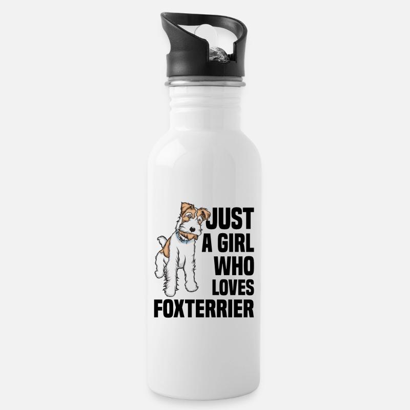 Foxterrier - Trinkflasche mit integriertem Trinkhalm - Weiß