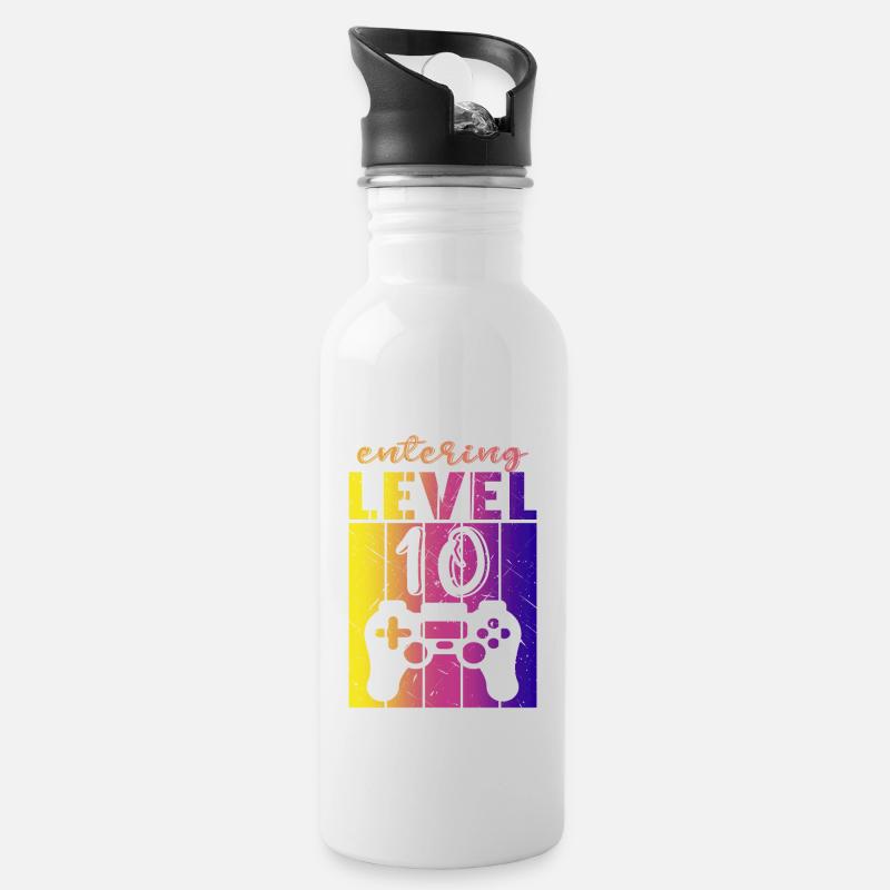Level 10 Gaming Controller 10. Geburtstag - Trinkflasche mit integriertem Trinkhalm - Weiß