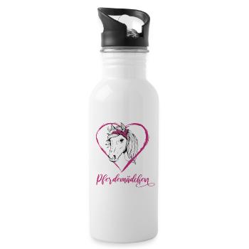 Pferdemädchen Reiten Pferde Herz Geschenk - Trinkflasche mit integriertem Trinkhalm - Weiß - Rechts