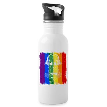 Gayming Gaylien Rainbow CSD Gaming Alien LGBT - Trinkflasche mit integriertem Trinkhalm - Weiß - Rechts
