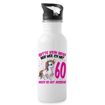 60. Geburtstag Geschenk Einhorn Frauen lustig - Trinkflasche mit integriertem Trinkhalm - Weiß - Rechts