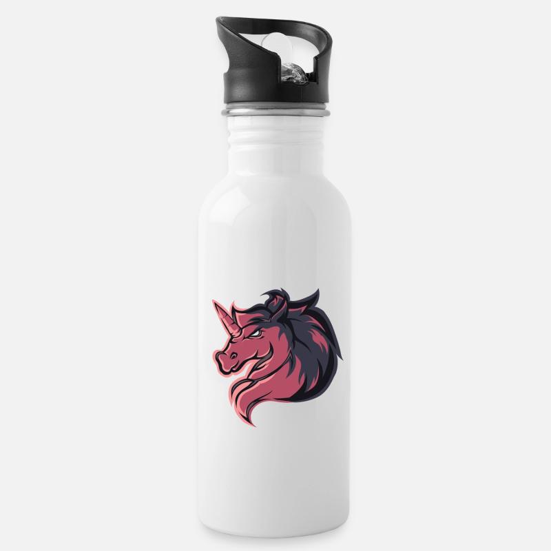 Einhorn - Trinkflasche mit integriertem Trinkhalm - Weiß