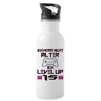 15 Geburtstag Geschenk Level 15 Complete 15 Jahre - Trinkflasche mit integriertem Trinkhalm - Weiß - Rechts