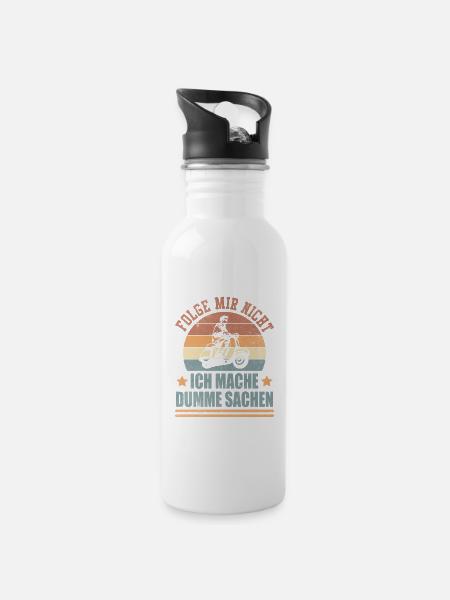 Dumme Sachen Rollerfahrer Zweirad Vintage Bastler - Trinkflasche mit integriertem Trinkhalm - Weiß