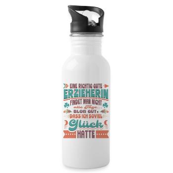 Erzieherin Kindergärtnerin - Trinkflasche mit integriertem Trinkhalm - Weiß - Rechts