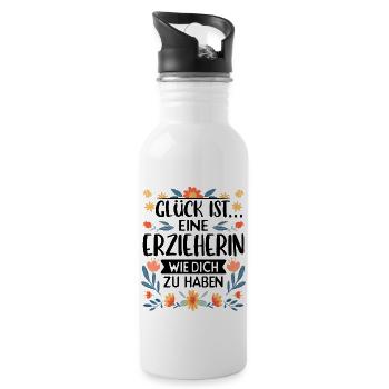 Erzieherin Kindergärtnerin - Trinkflasche mit integriertem Trinkhalm - Weiß - Rechts