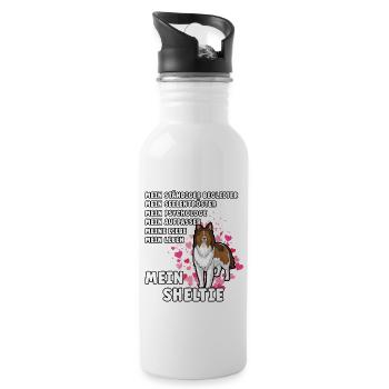 Mein Sheltie Hundehalter Hundeliebhaber - Trinkflasche mit integriertem Trinkhalm - Weiß - Rechts