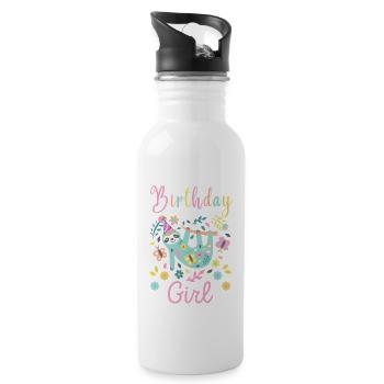 Girl Birthday Sloth Floral Sloths Lover - Water bottle with straw - white - Right