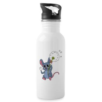 Maus mit Pusteblume - Trinkflasche mit integriertem Trinkhalm - Weiß - Rechts