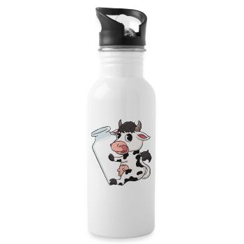 Kuh Milch - Trinkflasche mit integriertem Trinkhalm - Weiß - Rechts