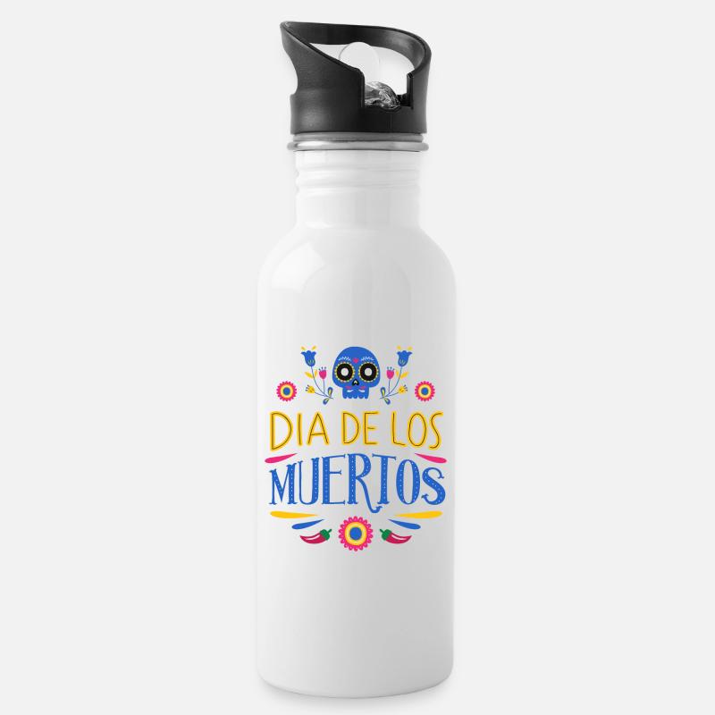 Dia de los Muertos - Trinkflasche mit integriertem Trinkhalm - Weiß